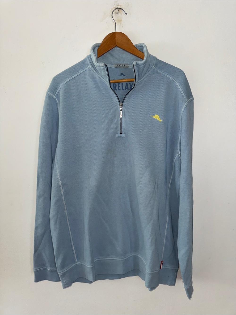 Tommy Bahama Relax Antigua Cove Half Zip Sweatshirt Light Blue Marlin-XL